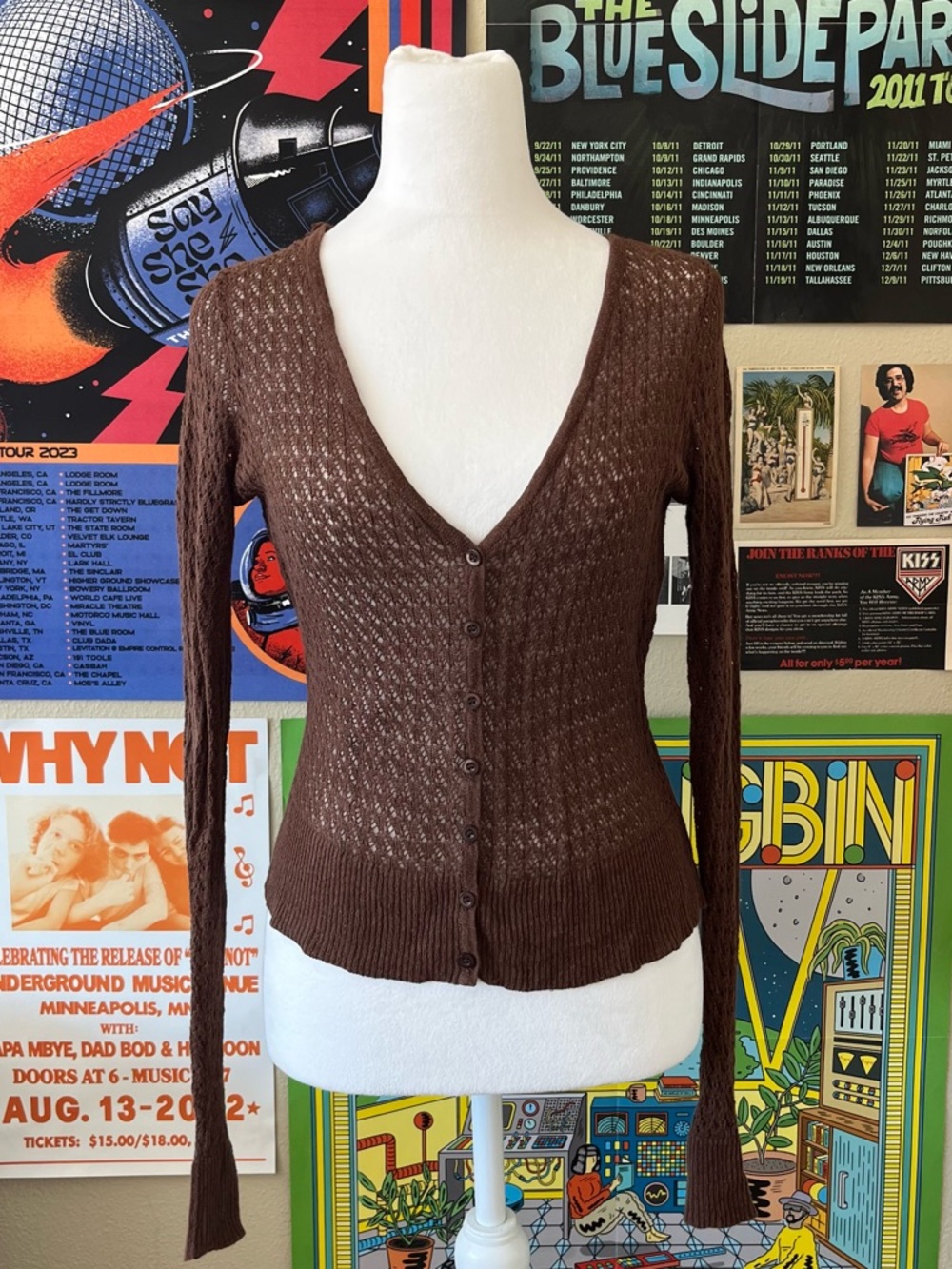 Brown button up knit ramie cardigan